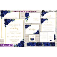 Navy Blue Invitation suite template,Blue invitation set, (39)